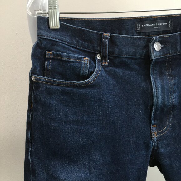 EVERLANE Uniform Athletic Fit Dark Wash Organic Cotton Blend 5 Pocket Jeans - Picture 5 of 9